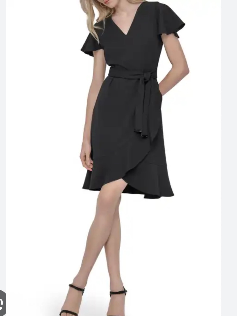 Kate Kasin black Wrap Dress with Ruffle Hem - Classic Women's Dress size XL